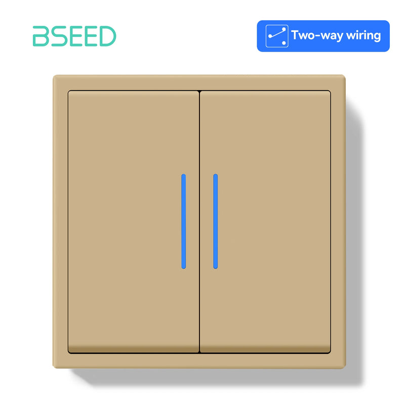 BSEED 1/2Gang 2Way Button Light Switch With EU Socket 20W AC Socket Plastic Frame Wall Switch On Off For Stairs LED Backlight