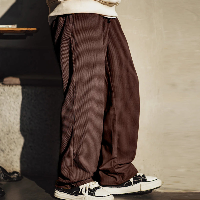 Maden Men‘s Vintage Plaid Jogger Pants Casual Straight Leg Sweatpants with Drawstring Cuffed Hem Soft Knit Trousers for Spring