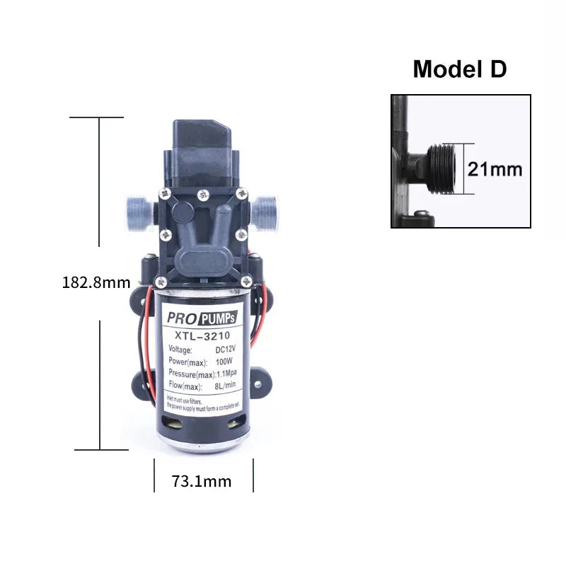 DIVEDEER 100W High-Pressure Mini Diaphragm Pump Self-Priming Water Pump for Liquid Filling 130PSI 8L/Min