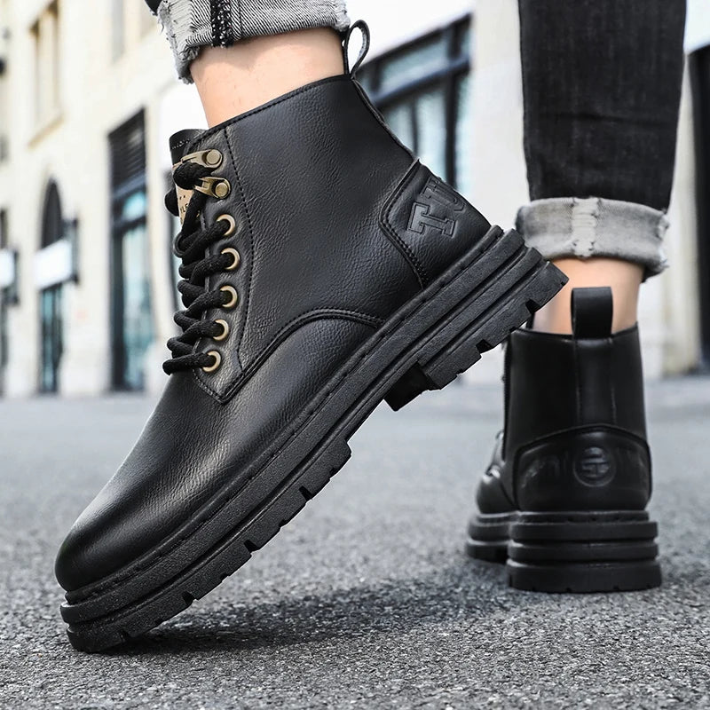 Men's boots four seasons soft-sole non-slip casual boots fashion outdoor work boots high boots classic Joker youth leather boots