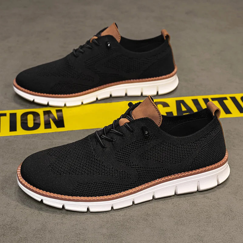 Men's Knitted Upper Casual Shoes Breathable Soft Sole Business Leisure Sneakers Non-slip Walking Shoes for Daily Commute