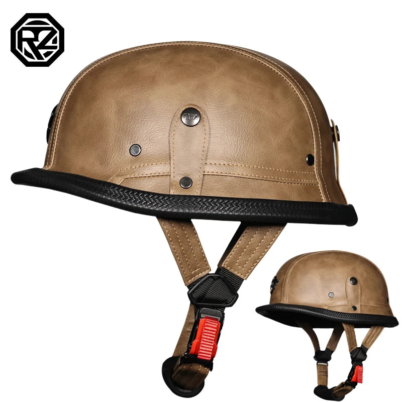 Leather Vintage Helmet  WWII Style BLACK German Motorcycle Open Face Half Helmet Chopper Biker Pilot camouflage