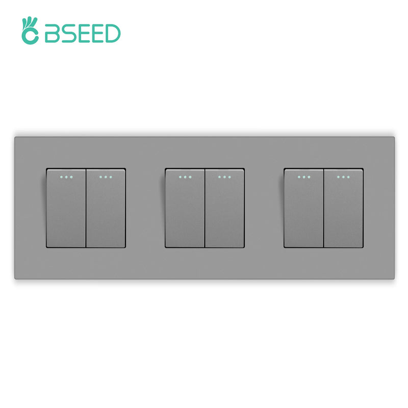 BSEED Button Light Switch 1/2/3Gang 1Way Wall Light Switch Plus Wall Power Socket Gray Plastic Frame Switch On Off