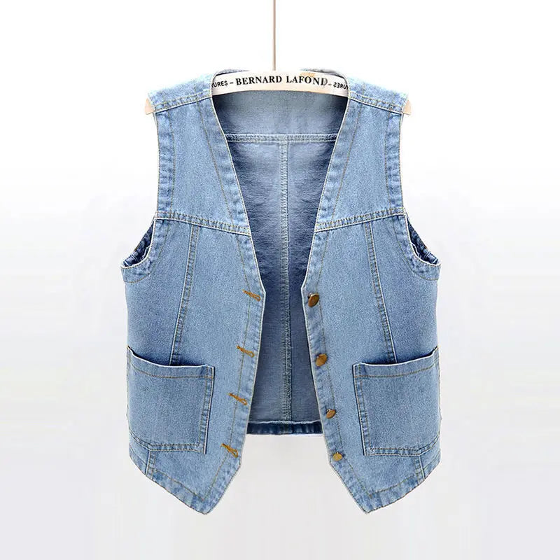 Spring Autumn Versatile Denim Vest Women's Chalecos Short Loose Korean Version BF Sleeveless Jacket Student Waistcoat Tide