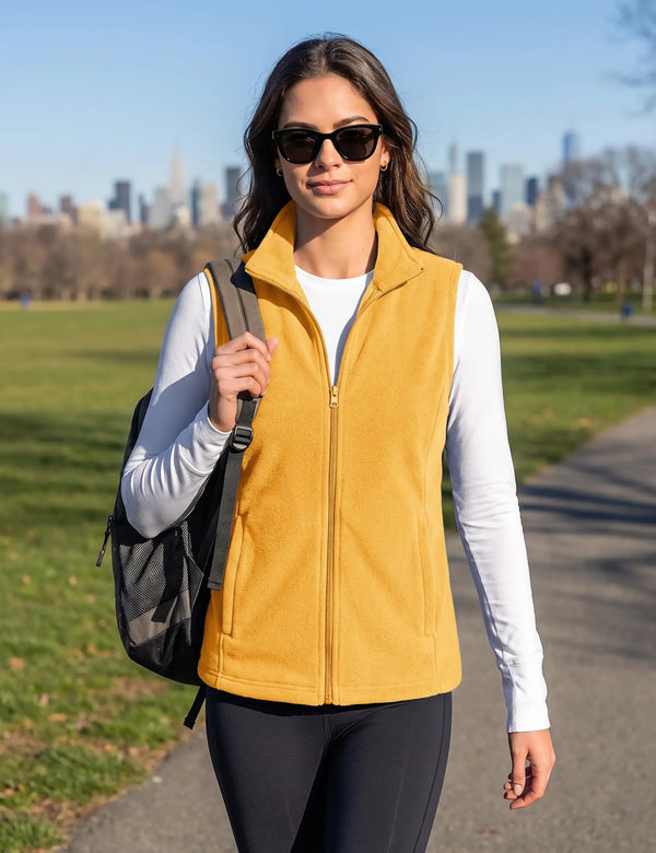 TACVASEN Women's Autumn Winter Lightweight Polar Fleece Vest Full-Zip Layering Jacket with 2 Pockets for Hiking and Daily Wear