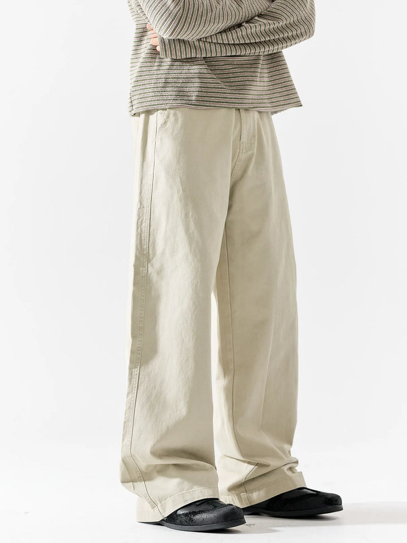 DUKEEN Men's Vintage Workwear Pants Heavyweight 100% Cotton Loose Straight Wide Leg Street Style