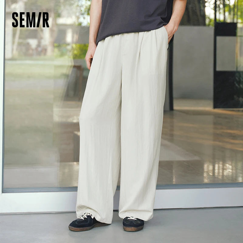 Semir Men Pants Casual Micro Wrinkle A Line Loose Drape Comfort Tall Slim Fit Wide Leg 2026 Summer Fashion Top
