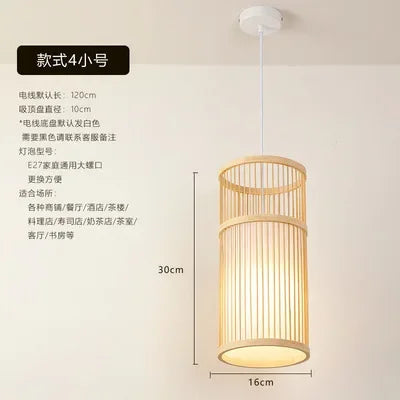 Bamboo Pendant Light Hand-Woven Cord Rattan Boho Hanging Lamp Mount Ceiling Chandelier for Dining Living Bedroom Kitchen