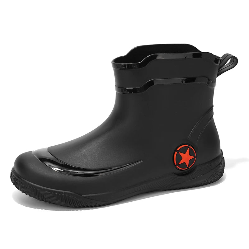 Men's High Top Casual Rain Boots Four Seasons Waterproof Non-Slip Fashion Outdoor Wading Fishing Water Shoes Walking Rain Shoes