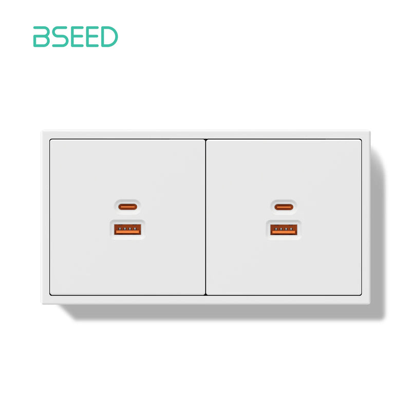 BSEED Mechanical Button Light Switch 1/2Gang 1Way With 65W USB Type-C Fast Charge Socket Plastic Frame Switch With LED Indicator