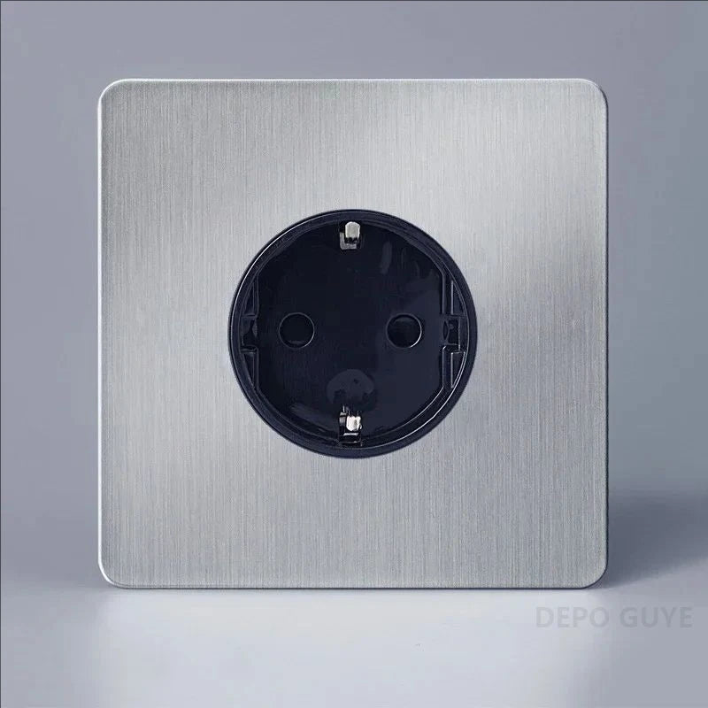 Retro EU France Socket Stainless Steel Brushed Double Power Outlet Toggle Metal Lever 1-4 Gang 2Way Wall Light Switch Panel RJ45