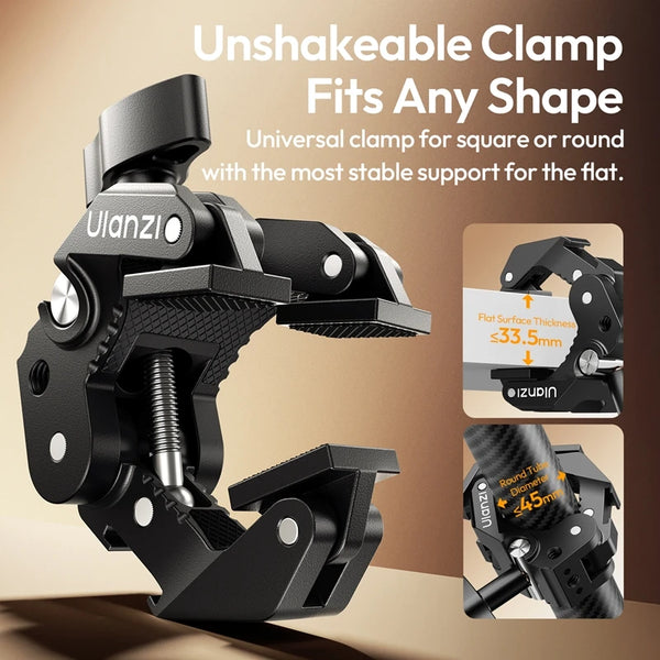 ឈុតដៃវេទមន្ត Ulanzi CO78 Super Clamp ជាមួយក្បាលបាល់ពីរ 360° 1/4 វីសសម្រាប់កាមេរ៉ា DSLR ថតរូបក្នុងស្ទូឌីយោ