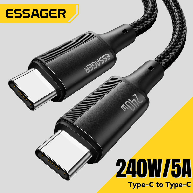 ខ្សែសាក Essager 240W USB Type C សម្រាប់ iPhone 15 Pro Max PD3.1 ខ្សែសាកប្រភេទ C លឿន 5A សម្រាប់កុំព្យូទ័រយួរដៃ Xiaomi Macbook Pro iPad