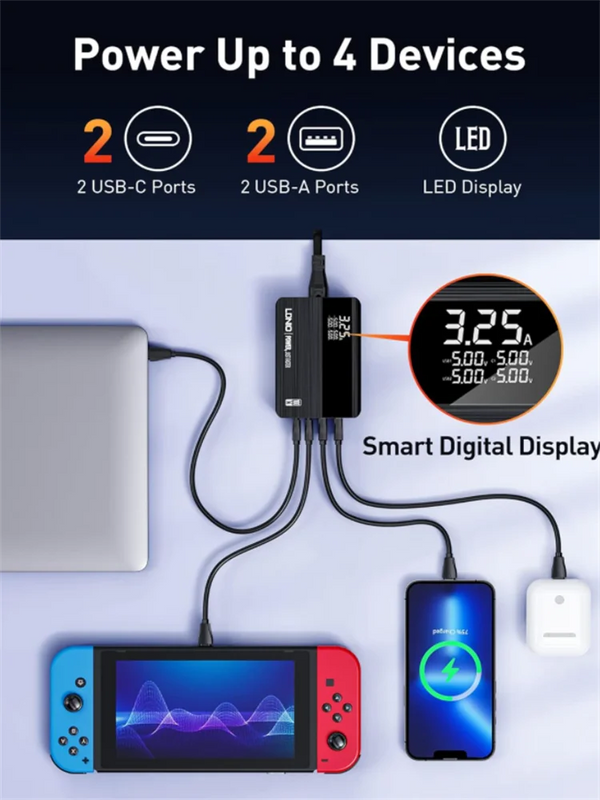 ឆ្នាំងសាក LDNIO 100W GaN PD លឿន PPS រន្ធ USB C ច្រើនរន្ធ សម្រាប់ iPhone 16 15 14 13 Pro Max Samsung Galaxy S23 Xiaomi Huawei