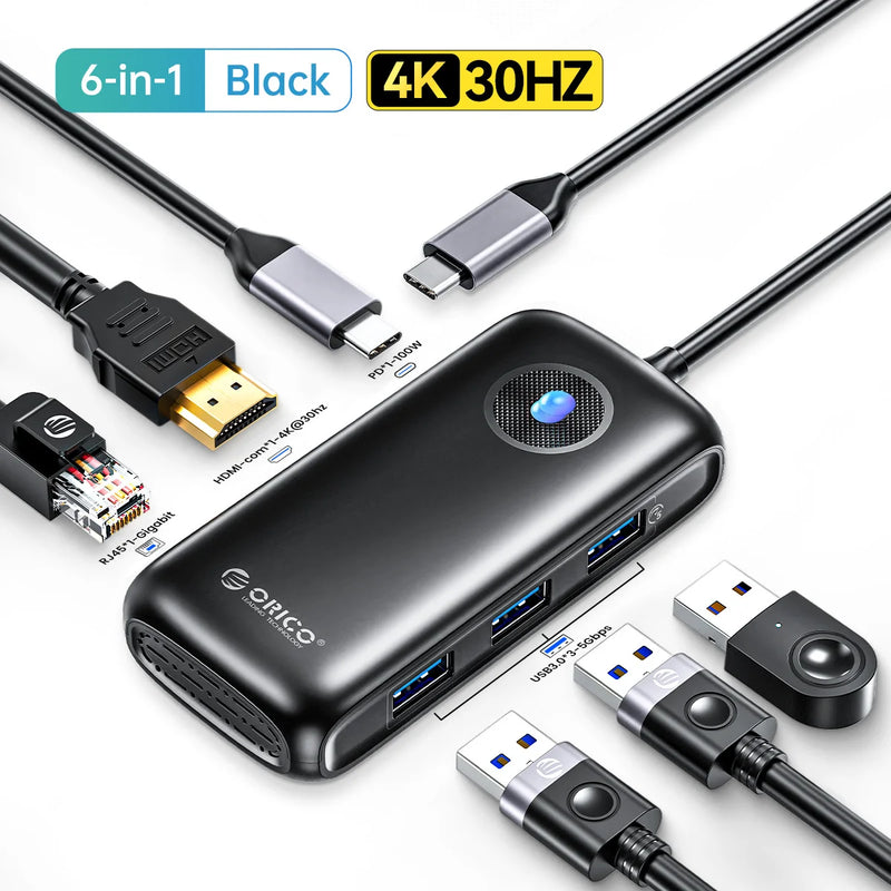 ORICO USB C HUB Type-C Docking Station to HDMI-com USB 3.0 Adapter 4K30Hz PD100W Card Read Splitter for MacBook iPad Pro Huawei