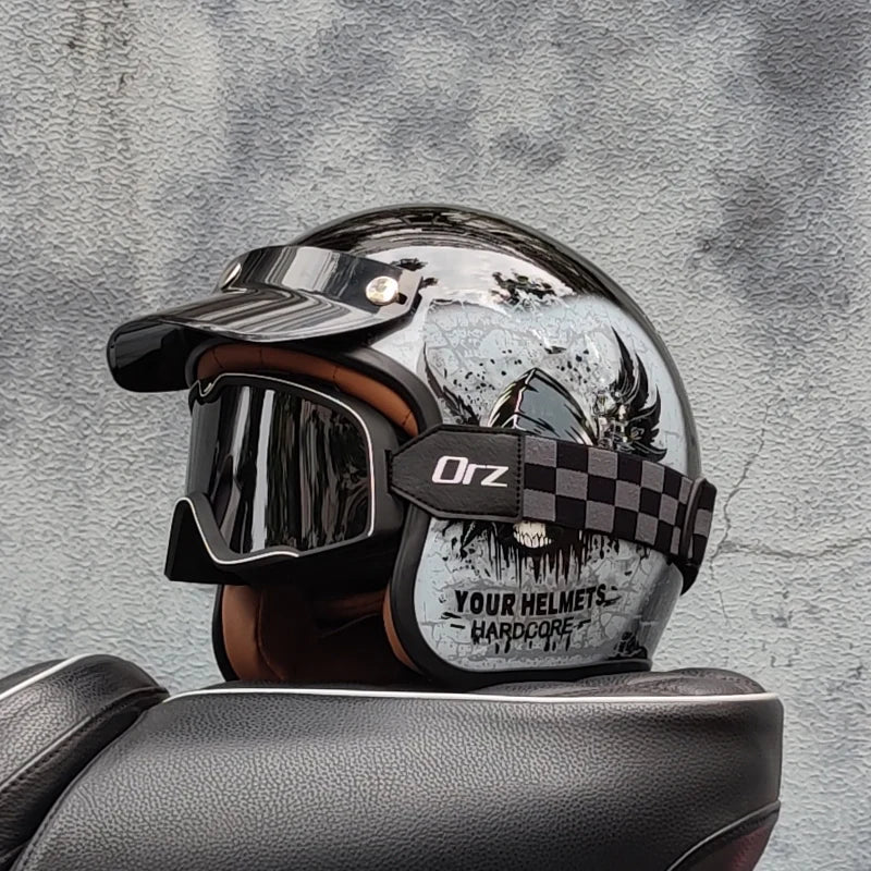 3/4 open face Three-quarters retro helmet motorcycle for men and women winter warm cruise American half helmet DOT Approved