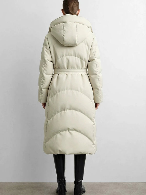 Amii Hooded Long Down Jacket with Belt Oversized Warm Slimming Commuter Minimalist Women Thickened Winter Jackets 2644039