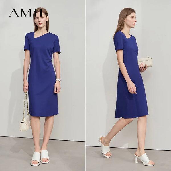 Amii Minimalist Casual Dress Women 2026 Summer New Office Lady Fitted Knit Waist Solid Color Stretch Airy Dresses 12542258