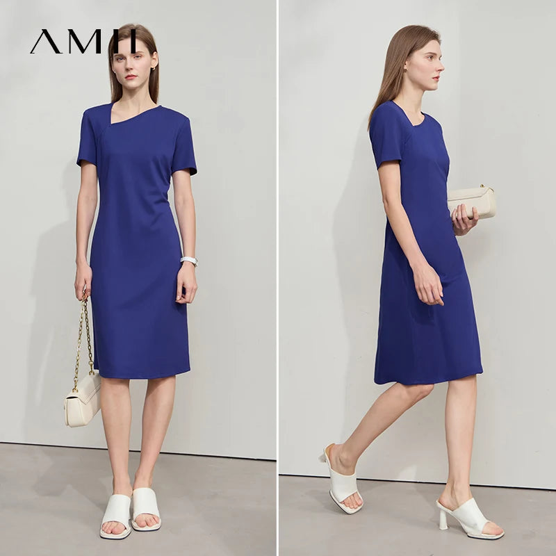 Amii Minimalist Casual Dress Women 2026 Summer New Office Lady Fitted Knit Waist Solid Color Stretch Airy Dresses 12542258