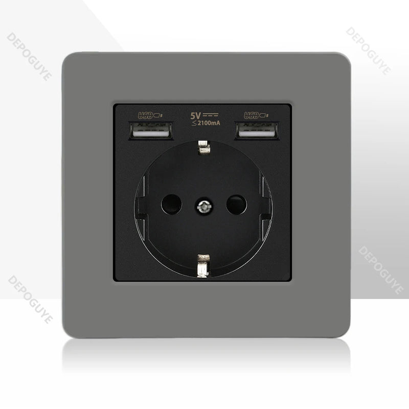 Retro Toggle Switch 1-4 Gang 2 Way Light Switch,EU French Plug Power Outlet Socket With Dual USB Stainless Steel Panel 86 Type