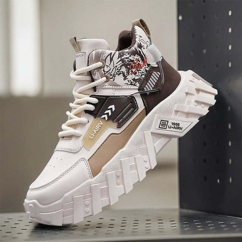 Sneakers for Men High-top Flat Comfortable 2025 Autumn New White Sneakers Thick Soled Casual Trendy Sports Shoes for Men