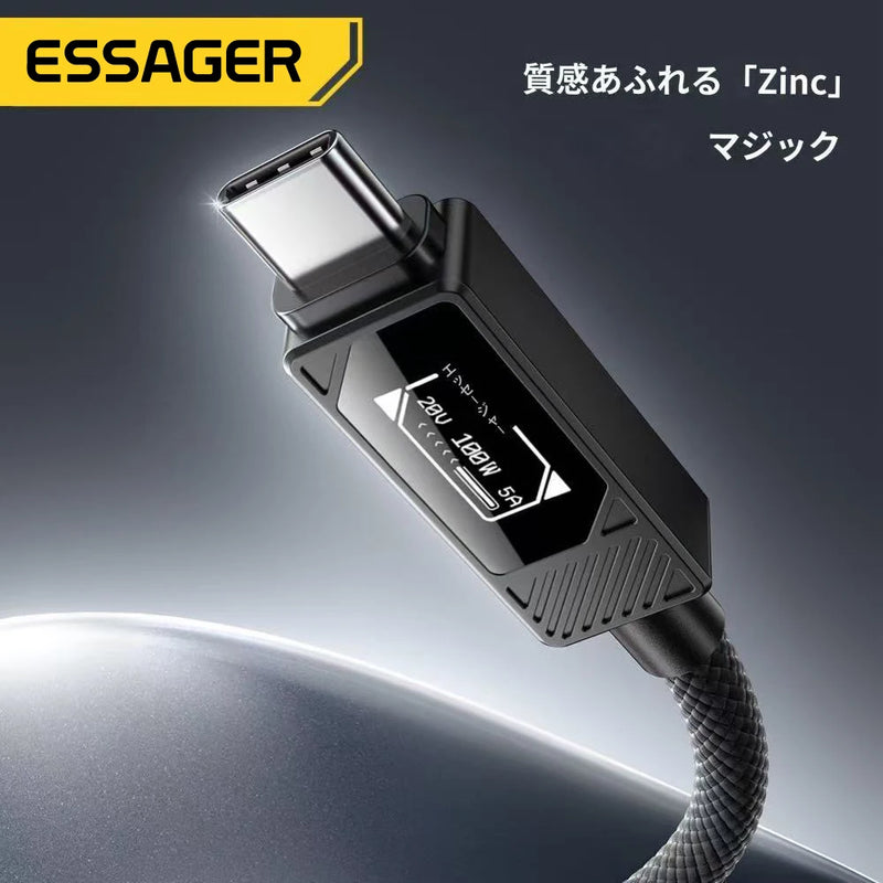 ខ្សែសាក Essager 100W USB Type C PD 5A សាកលឿនសម្រាប់ iPhone17 16 15 14 Pro Max Macbook iPad Samsung Huawei អេក្រង់ឌីជីថលខ្សែ