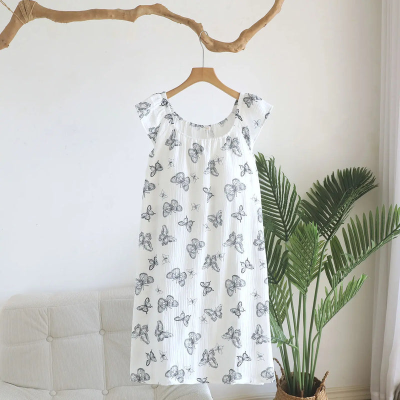 Floral Women's Nightgown Sleepwear Woman Night Clothes Pure Cotton Summer Sleeveless Pajamas Dress Nightie One Piece Homewear