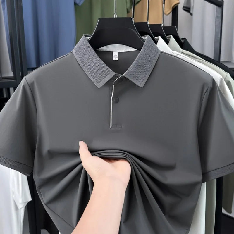 Men's Cooling Polo Shirt – High Stretch Polyamide Spandex, Quick-Dry Breathable, Short Sleeve for Summer Sports & Casual Wear