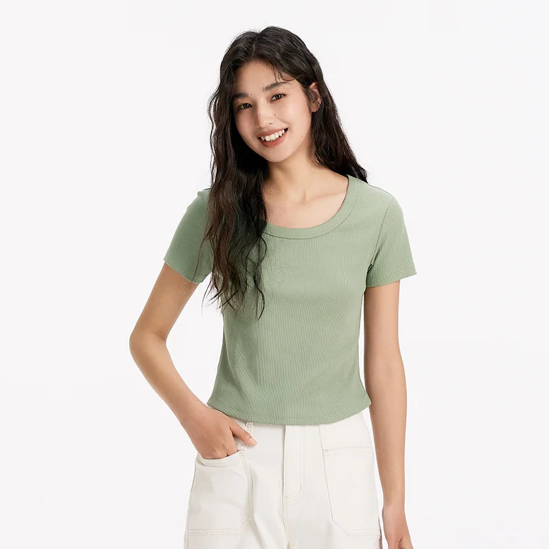 Semir Womens Tshirt 2026 Short Style Slim Fit Large Crew Neck Regular Shoulder Solid Basic Casual Soft Daily Wear