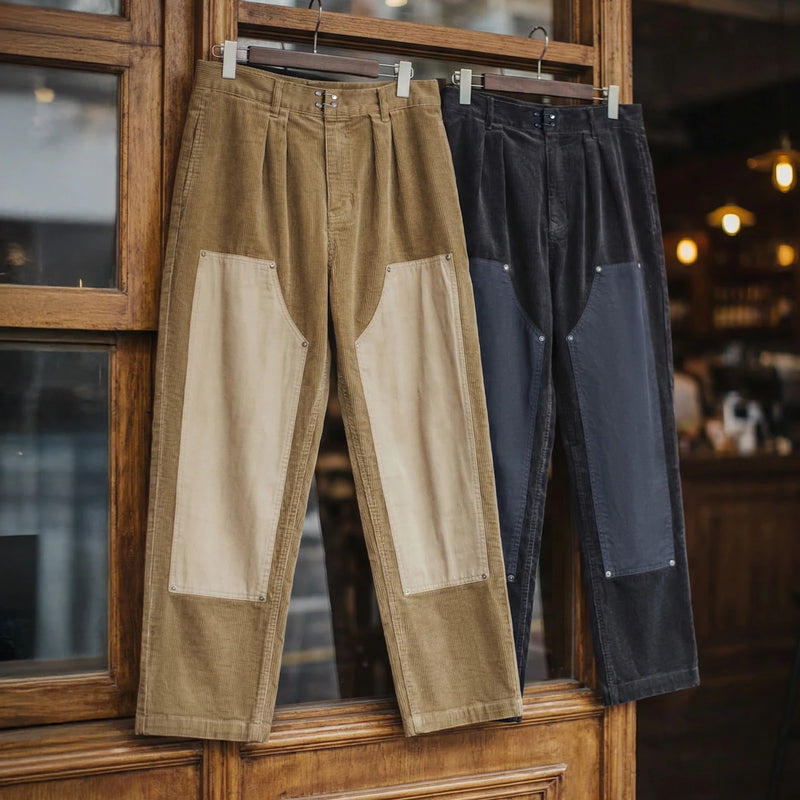 Maden Men's Winter Corduroy Pants Warm Straight Leg Casual Trousers Thick Soft Khaki Corduroy Bottoms Autumn Winter Daily Wear