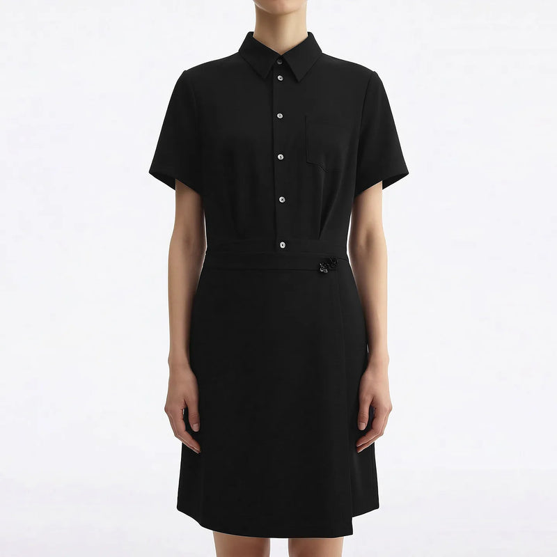 Amii Women's Casual Dresses 2026 Summer New Lapel Collar Half Placket Short Sleeve Panel Office Midi Dress For Women 12642177