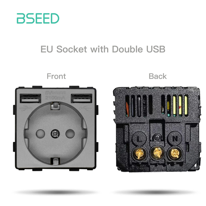 BSEED EU Standard Wall Power Socket USB Outlet Without Glass Panel DIY Function Parts Type-C Charge Port Part 110-250V 16A