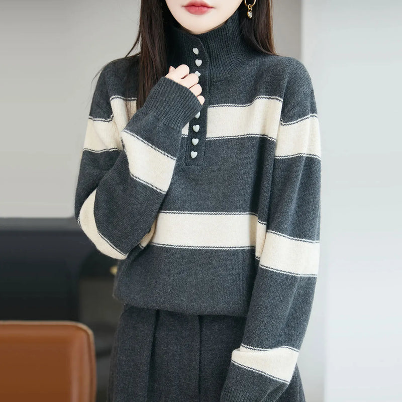 Striped Turtleneck Sweater Women 2026 Spring Autumn Long Sleeve Pullover Sweater Female Knitted Tops Jumper Ladies Jersey