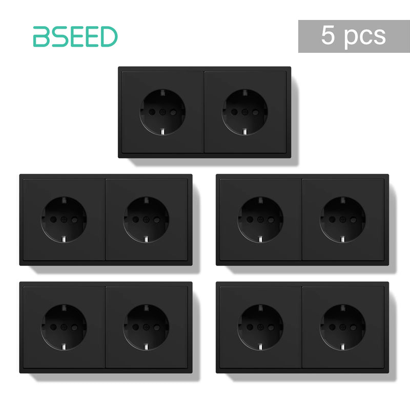 BSEED E Series 1/3/5 Pack Double Wall Sockets Electrical Power Outlets Bulk Set White Black Plastic Frame Kid Protection 16A