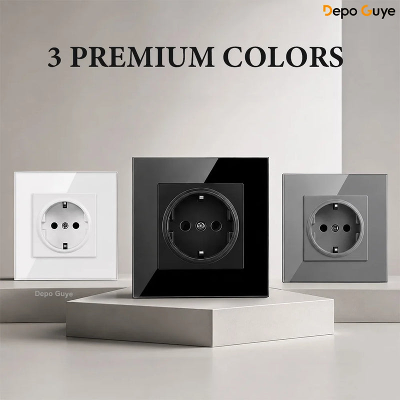 European Standard 4 Gang Wall Power Socket 16A Glass Panel with Dual USB Type-C Ports White/Black Industrial Home Hotel