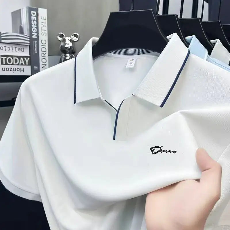 High-End Quality Man Short-Sleeved Polo Shirt V-Notch Collar Letter Print Summer British Style T-Shirt Trend Casual MensClothing