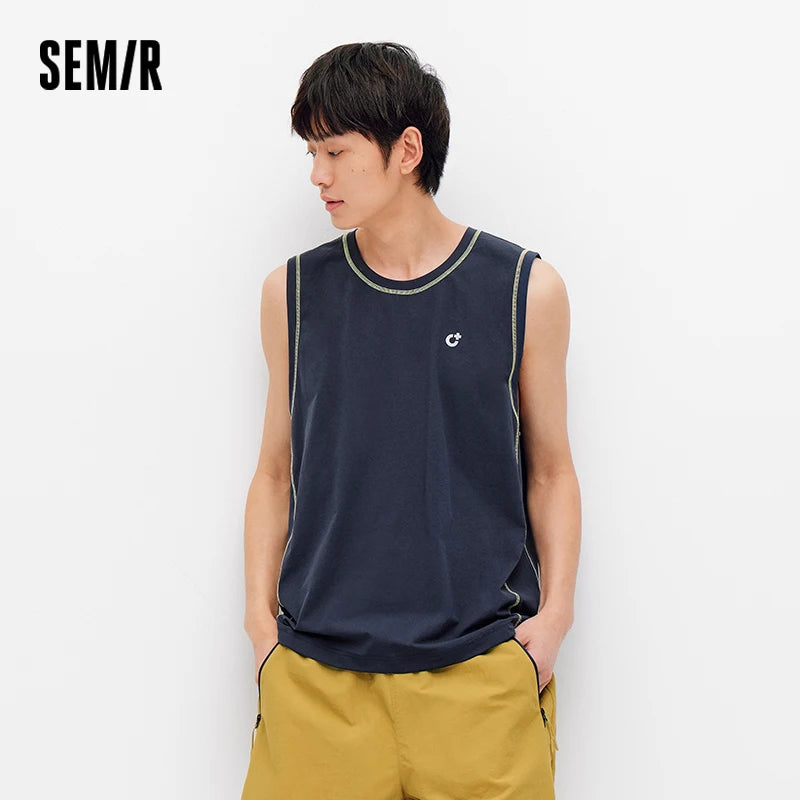 Semir Men Vest Outdoor Sport Color Block Stitching Slightly Loose Reflective Print 2026 Summer Casual Top