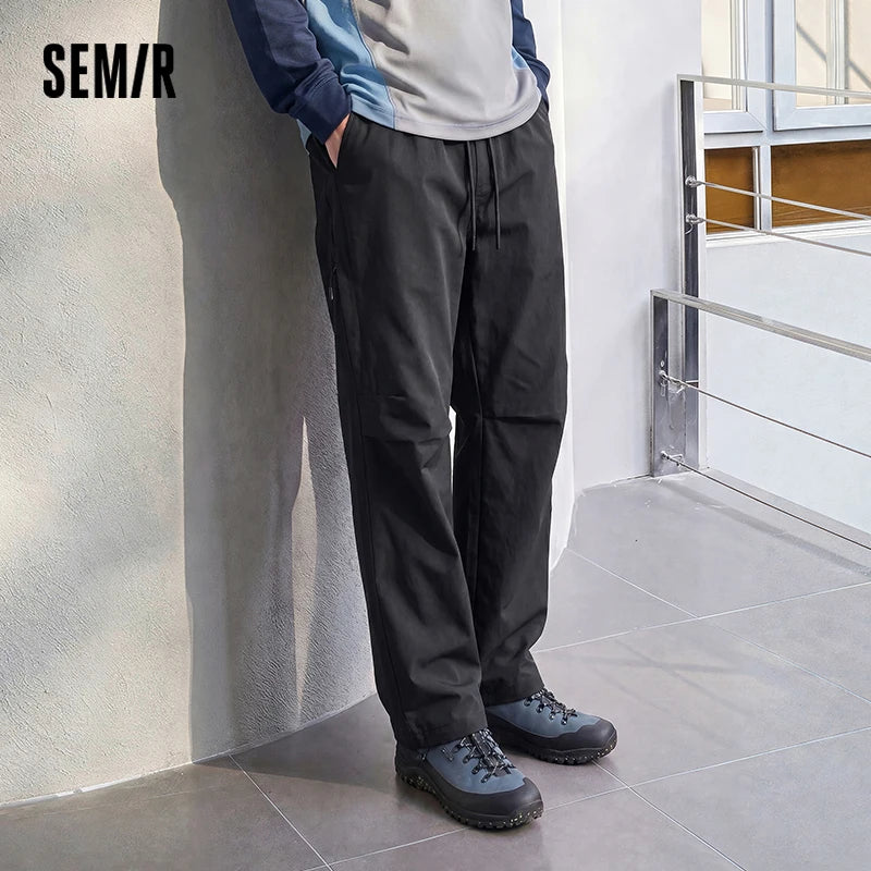 Semir Men Pants Elastic Waist Loose Straight Knee Pleat Outdoor Utility Cargo Casual Autumn Trousers Daily Wear 2026