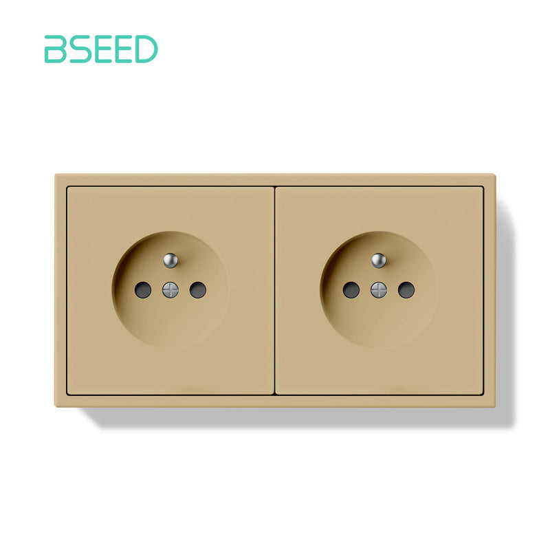 BSEED French Standard Single Wall Socket Double Electrical Outlets Wall Power Socket for France White Black Plastic Frame 16A