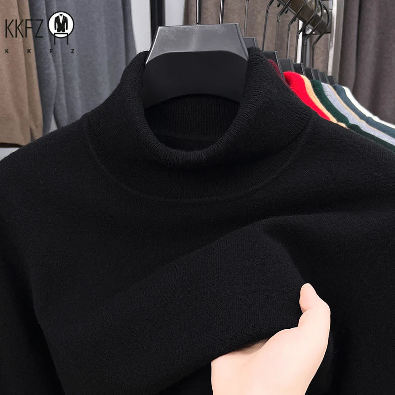 Men's Knitted Turtleneck Sweater High Quality Anti-Pilling Long Sleeve Solid Color Pullover for Autumn Trendy Streetwear