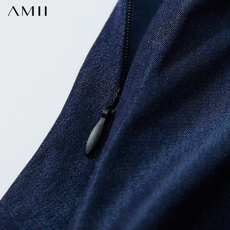 រ៉ូបរដូវក្តៅនារី Amii Minimalism លាយពណ៌ផ្ទុយគ្នា ក្រណាត់ Jacquard រ៉ូបឆើតឆាយ រ៉ូបពិធីជប់លៀងរលុង សម្លៀកបំពាក់ 12542162