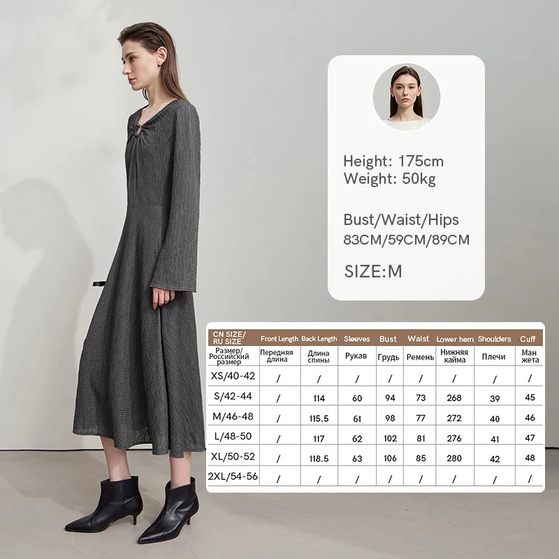 AMII Women's 2026 Autumn Dress Irregular Neck Elegant Casual Pullovers Flared Long Sleeves Dress Ladies Clothes 12523080