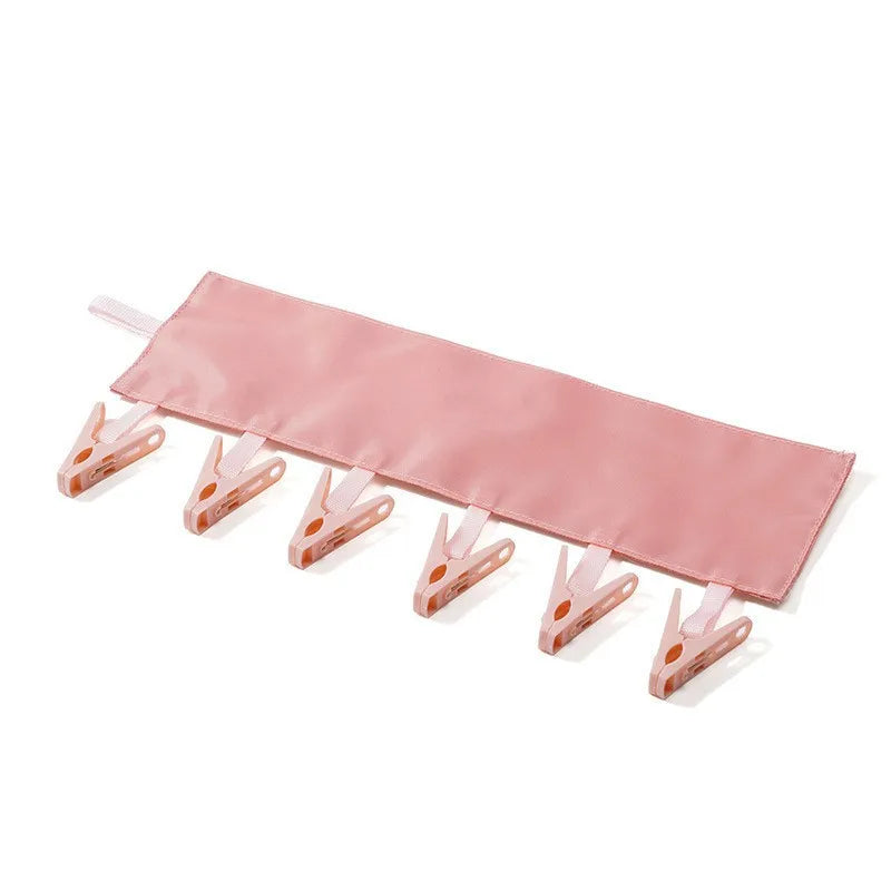 2pcs Portable Travel Fabric Clothes Hanger with 6 Clips- Foldable, Space-Saving Drying Rack for Socks,Small Garments.