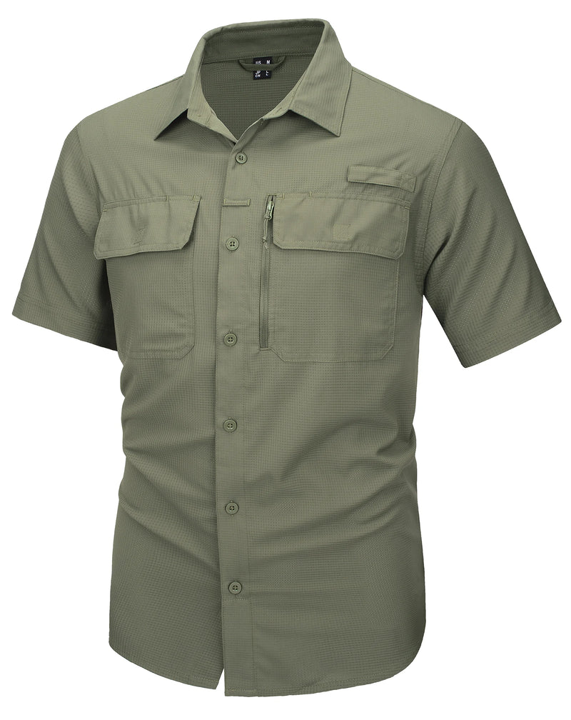 TACVASEN Short Sleeve Fishing Shirts Men's UPF 50+ Sun Protection Cargo Work Shirts Mesh Breathable Quick Dry Hiking Shirts Man