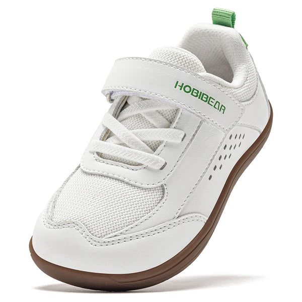 HOBIBEAR Kids Toddler Wide Toe Shoes Barefoot Hook Loop Sneakers Zero Drop Artificial Leather Mesh Non-Slip Shoes