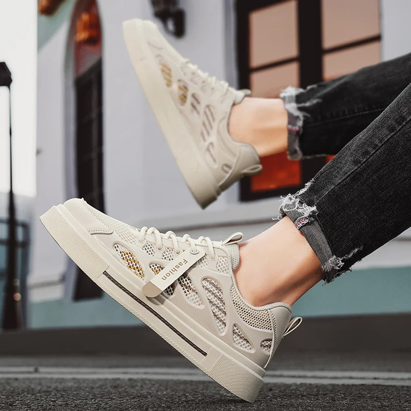 Students' mesh casual shoes four seasons breathable soft-sole anti-slip men's outdoor walking shoes fashion sneakers flat shoes