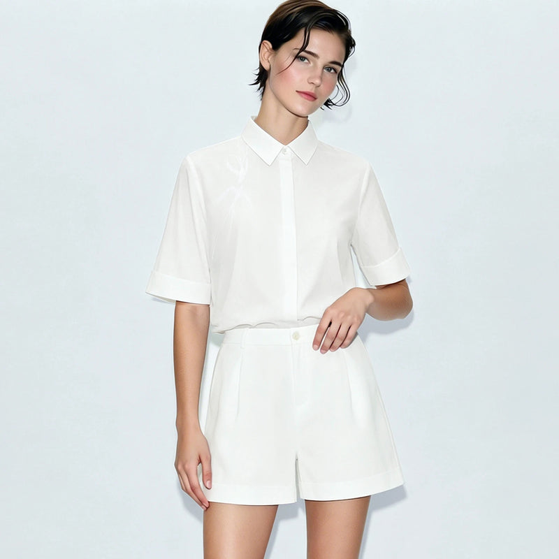 Amii Women's Shirt 2026 Summer New Chinese Embroidery Asymmetric Lapel Women's Cotton Shirt Short Sleeve Casual Tops 12622125