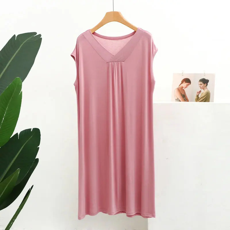 Casual V-Neck Modal Dress Thin Summer Women's Nightgowns Large Size Loose Sleeveless Nightdress Ladies Bottoming Nightshirt