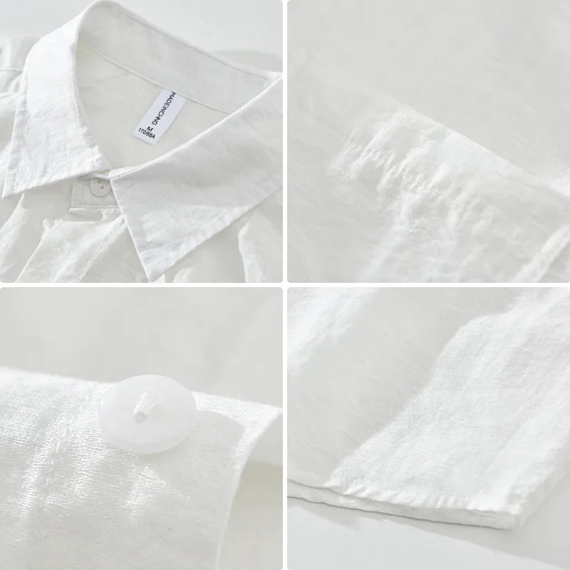 Summer New Embroidered Lyocell and Linen Short Sleeve Shirt for Men Fashion Turn-down Collar Shirt EC1299