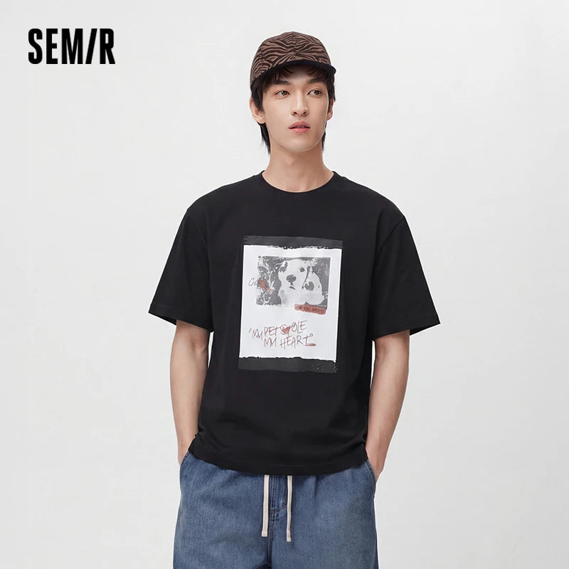 Semir Mens Tshirt 2026 Vintage Cute Animal Printed Knitted Loose Couple Style Casual Soft